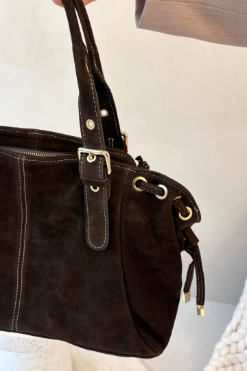 Leather Suede Bag Chocolate Ovelia 2