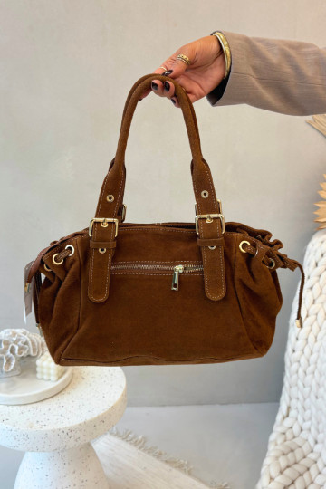 Leather Suede Bag Camel Ovelia