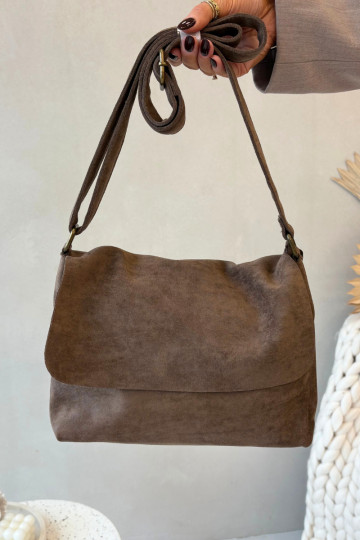 Post Bag From Eco Suede Dark Beige Carenza