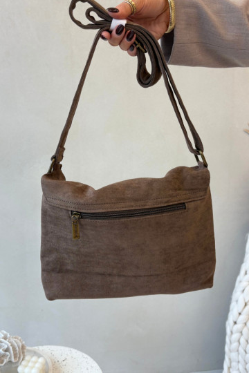 Post Bag From Eco Suede Dark Beige Carenza 2