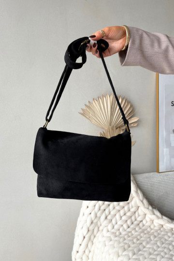 Postbag From Eco Suede Black Carenza