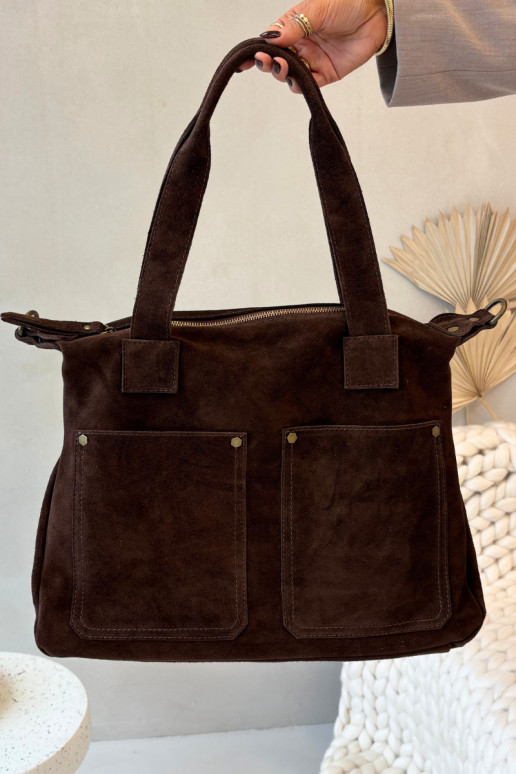 Leather Suede Bag with Pockets Chocolate Zephina Leather Suede Bag with Pockets Chocolate Zephina