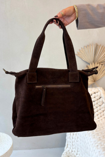 Leather Suede Bag with Pockets Chocolate Zephina 2