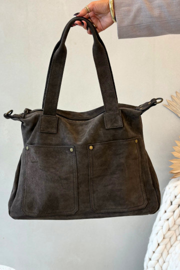 Leather Suede Bag With Pockets Brown Zephina