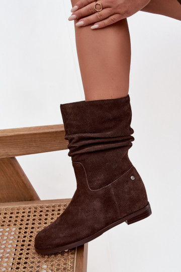 Leather Suede Women's Boots with Ruching Insulation Maciejka K7211-02 Chocolate