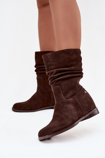 Leather Suede Women's Boots with Ruching Insulation Maciejka K7211-02 Chocolate 2