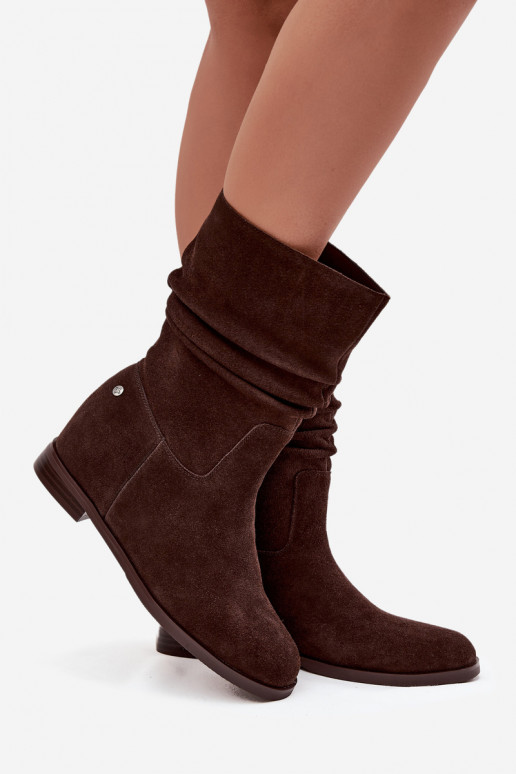 Leather Suede Women's Boots with Ruching Insulation Maciejka K7211-02 Chocolate Leather Suede Women's Boots with Ruching Insulation Maciejka K7211-02 Chocolate