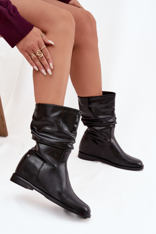 Leather Women's Boots With Gathering Lined Maciejka K7211 02 Black Leather Women's Boots With Gathering Lined Maciejka K7211 02 Black