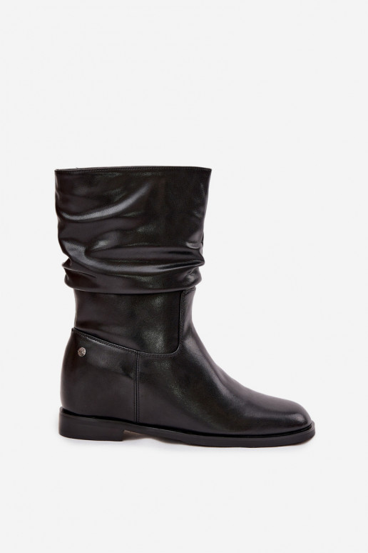 Leather Women's Boots With Gathering Lined Maciejka K7211 02 Black Leather Women's Boots With Gathering Lined Maciejka K7211 02 Black