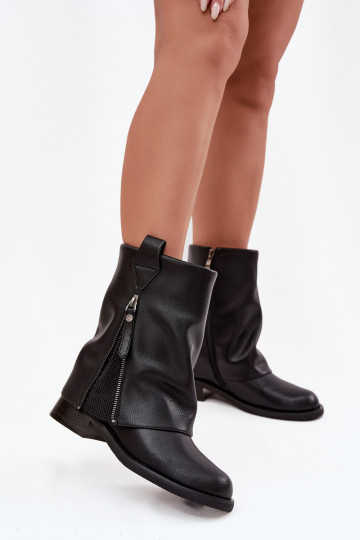 Leather Women's Ankle Boots with Turned Cuff on Block Maciejka K7213-01 Black