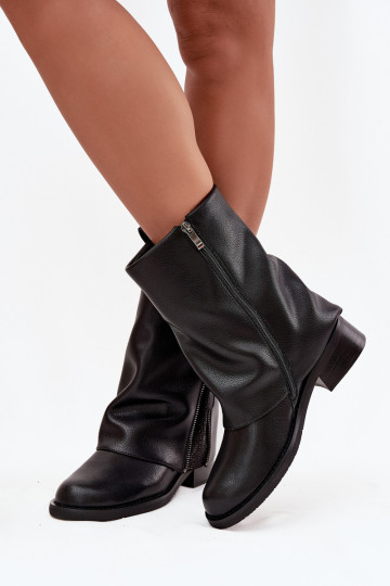 Leather Women's Ankle Boots with Turned Cuff on Block Maciejka K7213-01 Black 2