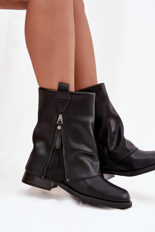 Leather Women's Ankle Boots with Turned Cuff on Block Maciejka K7213-01 Black Leather Women's Ankle Boots with Turned Cuff on Block Maciejka K7213-01 Black