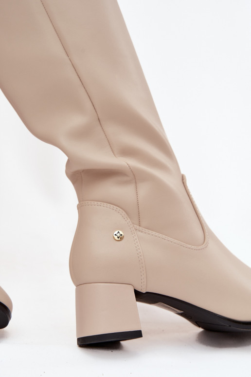 Leather Insulated Women's Boots On Heel Maciejka A7165-04 Beige Leather Insulated Women's Boots On Heel Maciejka A7165-04 Beige