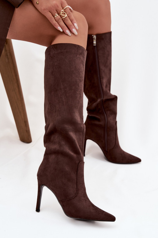 Insulated Women's Boots on Heel Eco Suede Chocolate Rosavine Insulated Women's Boots on Heel Eco Suede Chocolate Rosavine