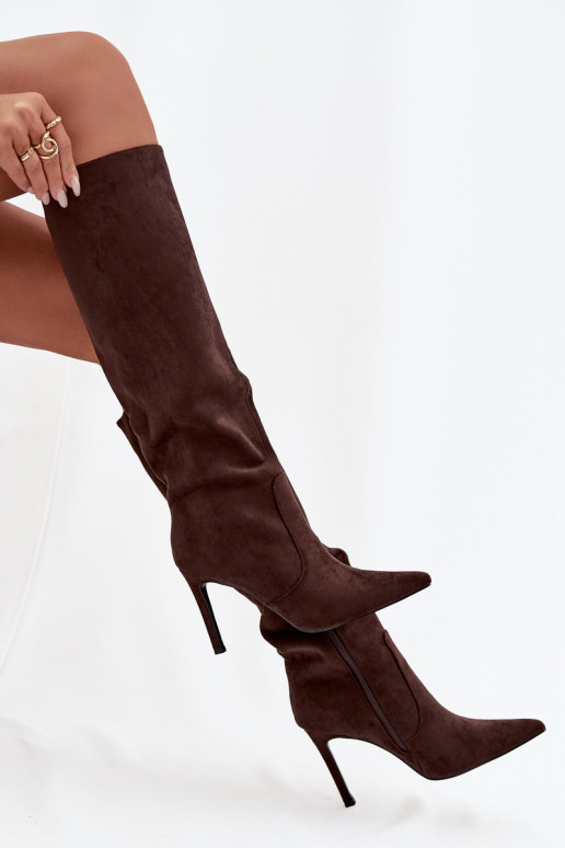 Insulated Women's Boots on Heel Eco Suede Chocolate Rosavine Insulated Women's Boots on Heel Eco Suede Chocolate Rosavine