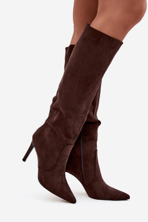 Insulated Women's Boots on Heel Eco Suede Chocolate Rosavine Insulated Women's Boots on Heel Eco Suede Chocolate Rosavine