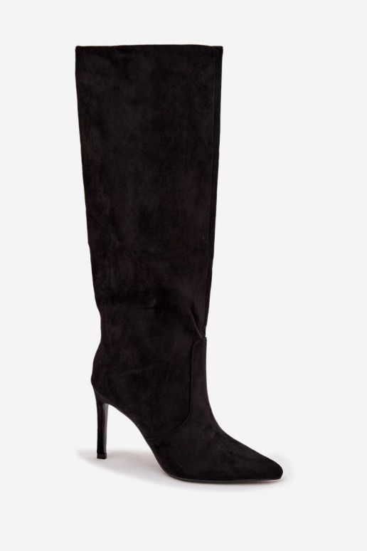 Insulated women's boots on high heel made of eco suede black Rosavine Insulated women's boots on high heel made of eco suede black Rosavine