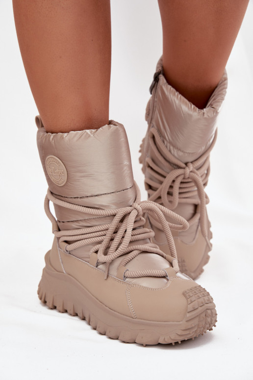 Leather Snow Boots On Platform Lee Cooper LCJ-25-12-3663 Beige-Golden Leather Snow Boots On Platform Lee Cooper LCJ-25-12-3663 Beige-Golden