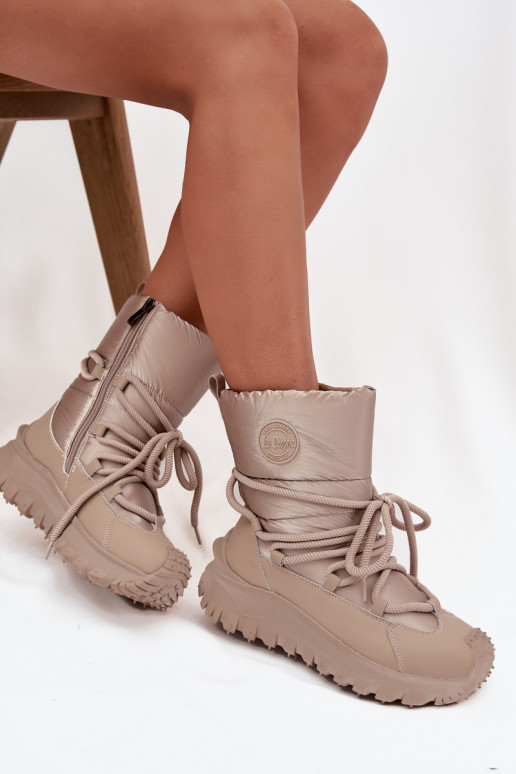 Leather Snow Boots On Platform Lee Cooper LCJ-25-12-3663 Beige-Golden Leather Snow Boots On Platform Lee Cooper LCJ-25-12-3663 Beige-Golden