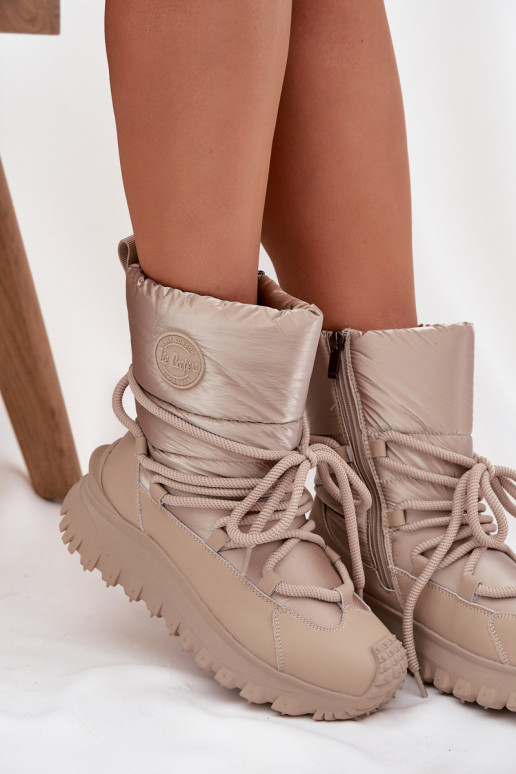 Leather Snow Boots On Platform Lee Cooper LCJ-25-12-3663 Beige-Golden Leather Snow Boots On Platform Lee Cooper LCJ-25-12-3663 Beige-Golden