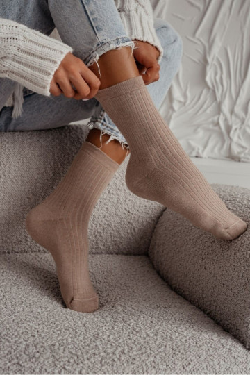 Women's Socks Frotte Ribbed Beige