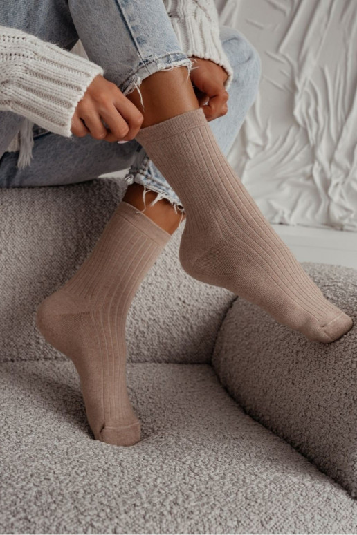 Women's Socks Frotte Ribbed Beige