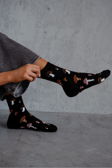 Women's Socks Mushrooms Black