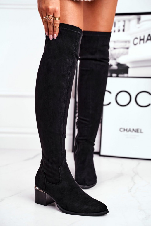 Kozaki damskie do kolana eko-zamsz czarne Can't Stop