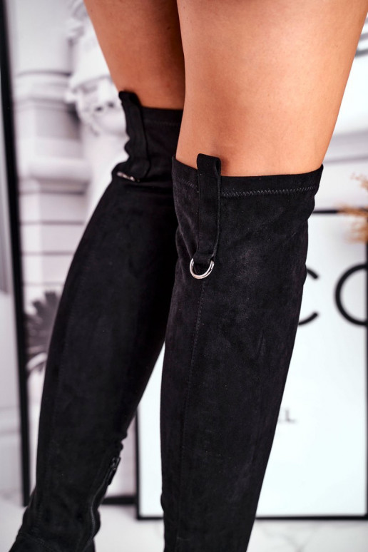 Women's high boots over the knee eco-suede black Can't Stop