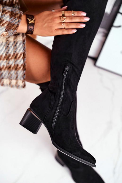 Women's high boots over the knee eco-suede black Can't Stop