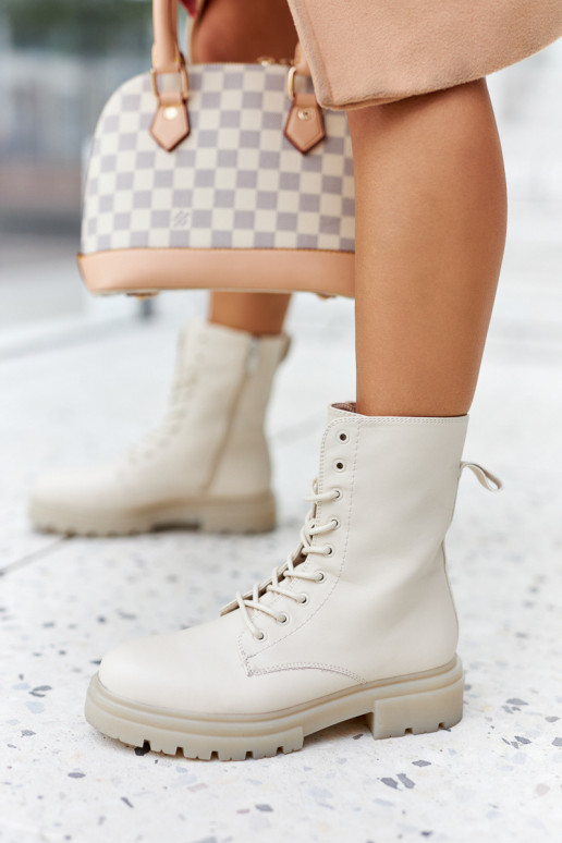 Women's Flat Boots Workers Beige Rozelle Women's Flat Boots Workers Beige Rozelle