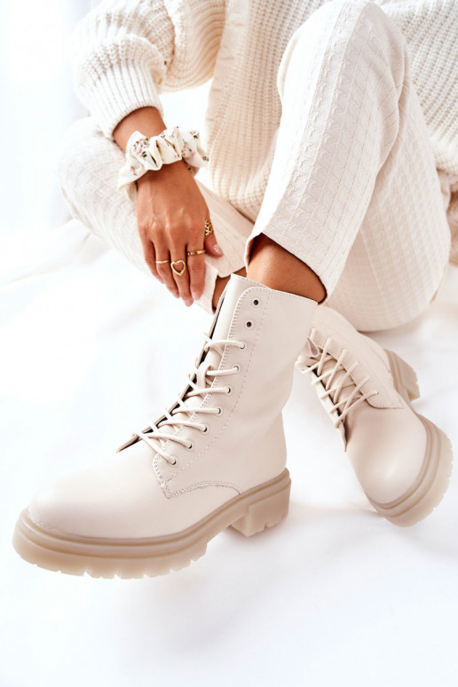 Women's Flat Boots Workers Beige Rozelle Women's Flat Boots Workers Beige Rozelle