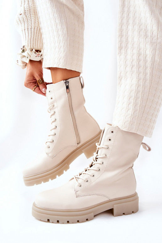 Women's Flat Boots Workers Beige Rozelle Women's Flat Boots Workers Beige Rozelle