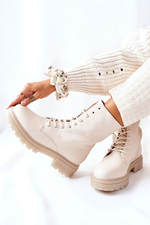 Women's Flat Boots Workers Beige Rozelle Women's Flat Boots Workers Beige Rozelle