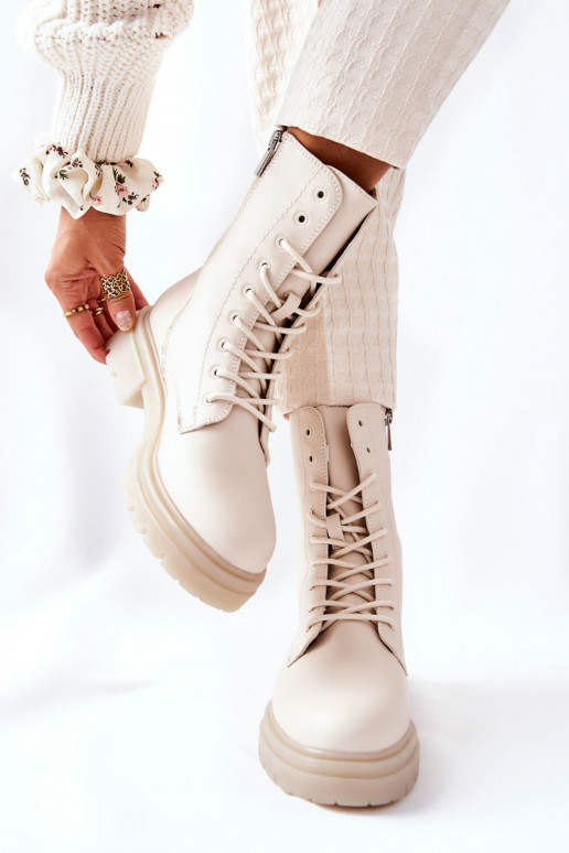 Women's Flat Boots Workers Beige Rozelle Women's Flat Boots Workers Beige Rozelle