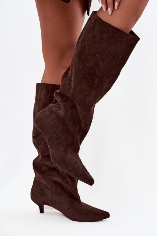 Women's High Heel Boots Made of Eco Suede Chocolate Pheona