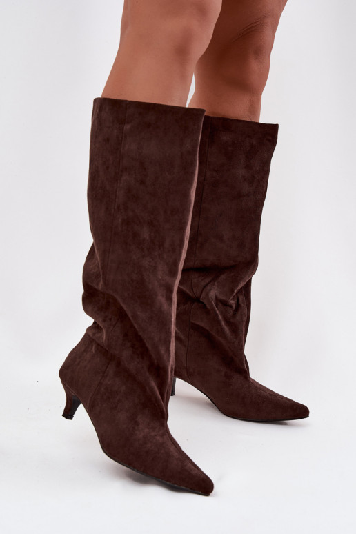 Women's High Heel Boots Made of Eco Suede Chocolate Pheona