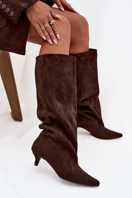 Women's High Heel Boots Made of Eco Suede Chocolate Pheona