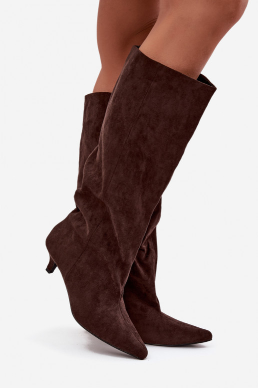Women's High Heel Boots Made of Eco Suede Chocolate Pheona