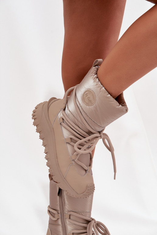 Leather Snow Boots On Platform Lee Cooper LCJ-25-12-3663 Beige-Golden