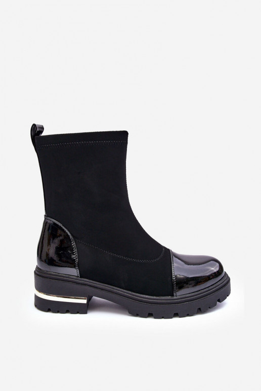 Leather Classic Ankle Boots On Flat Heel Black Shendete