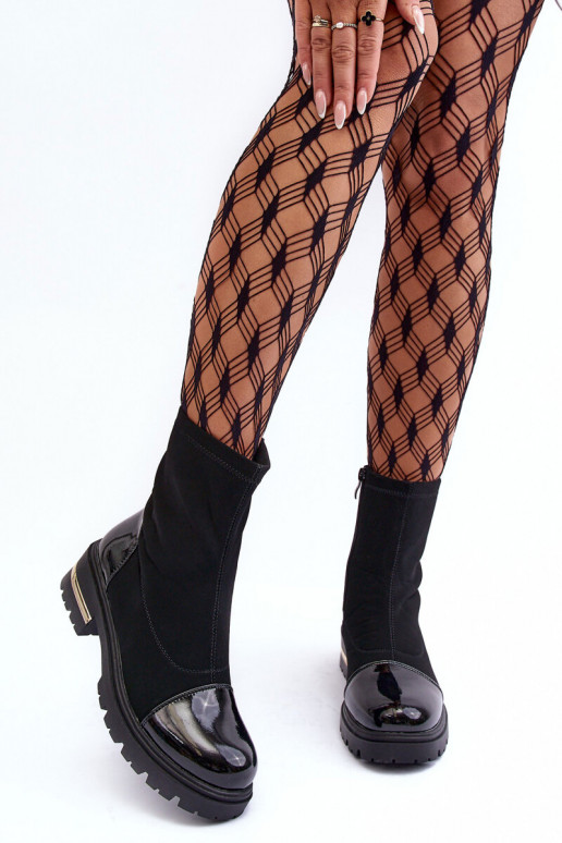 Leather Classic Ankle Boots On Flat Heel Black Shendete