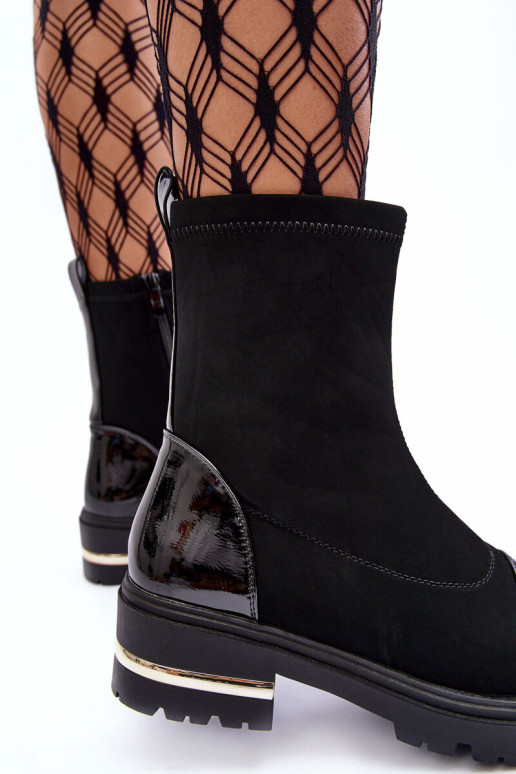 Leather Classic Ankle Boots On Flat Heel Black Shendete