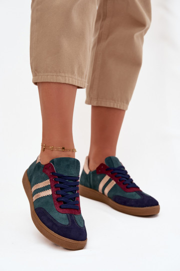 Zazoo N1068 Zamszowe Niskie Sneakersy Damskie Butelkowa Zieleń 2
