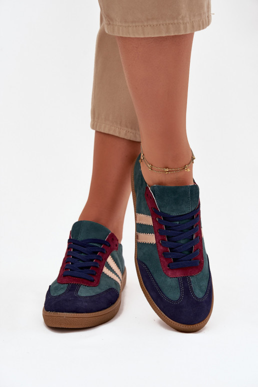 Zazoo N1068 Zamszowe Niskie Sneakersy Damskie Butelkowa Zieleń