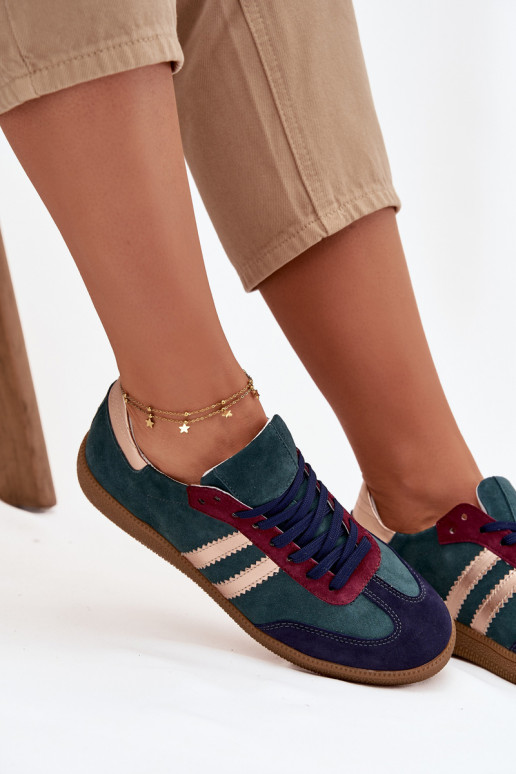 Zazoo N1068 Zamszowe Niskie Sneakersy Damskie Butelkowa Zieleń