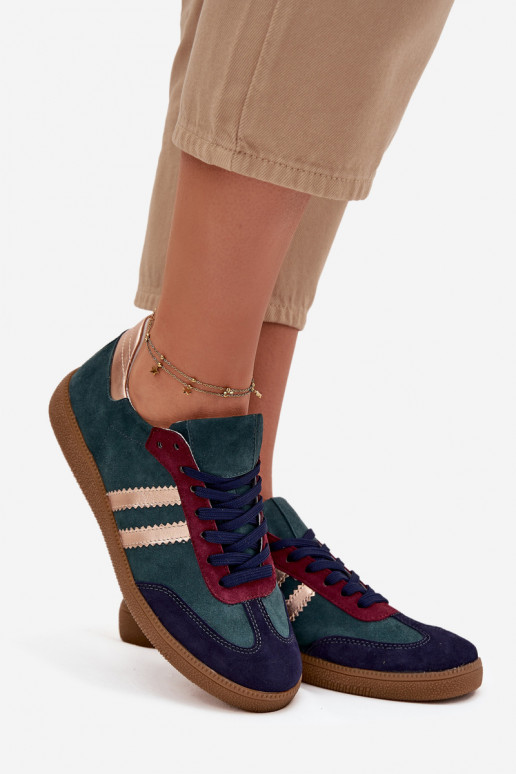 Zazoo N1068 Zamszowe Niskie Sneakersy Damskie Butelkowa Zieleń