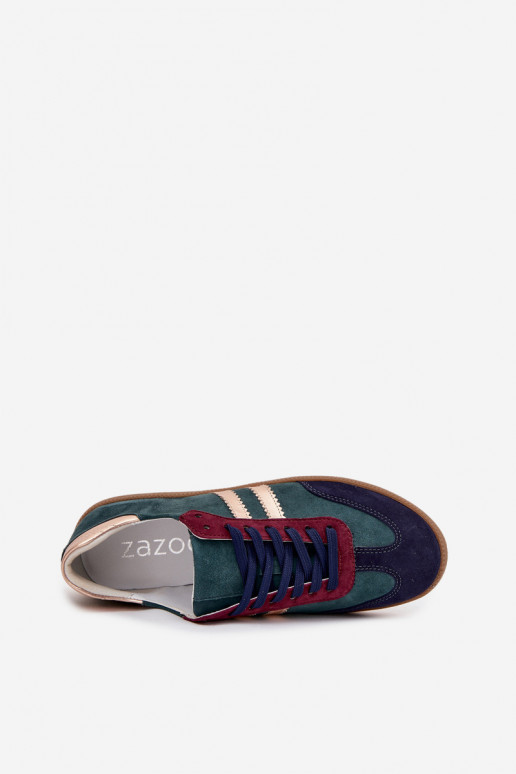 Zazoo N1068 Zamszowe Niskie Sneakersy Damskie Butelkowa Zieleń