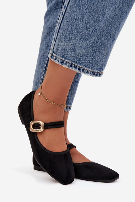 BalerinywithPaskiem I Złotą Klamrą Eko Zamszowe Czarne Adelora