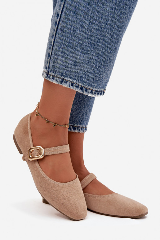 BalerinywithPaskiem I Złotą Klamrą Eko Zamszowe Beżowe Adelora